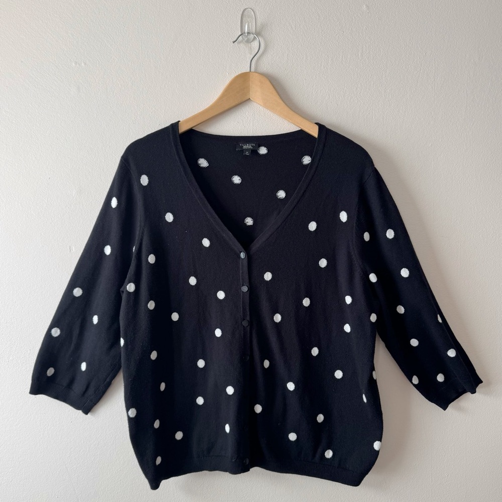 Talbots Polka Dot 3/4 Sleeve Cropped Cardigan Size 1X